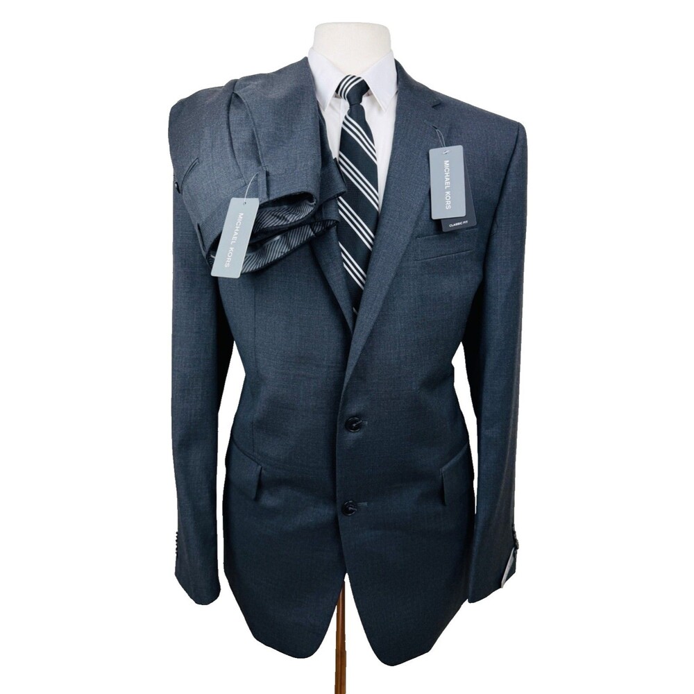 $650 NEW MICHAEL KORS Mens 44L Gray Wool 2 Piece Suit With Dress Pants 38x29